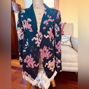 Cynthia Rowley Navy Floral Blazer with Pink Blossoms